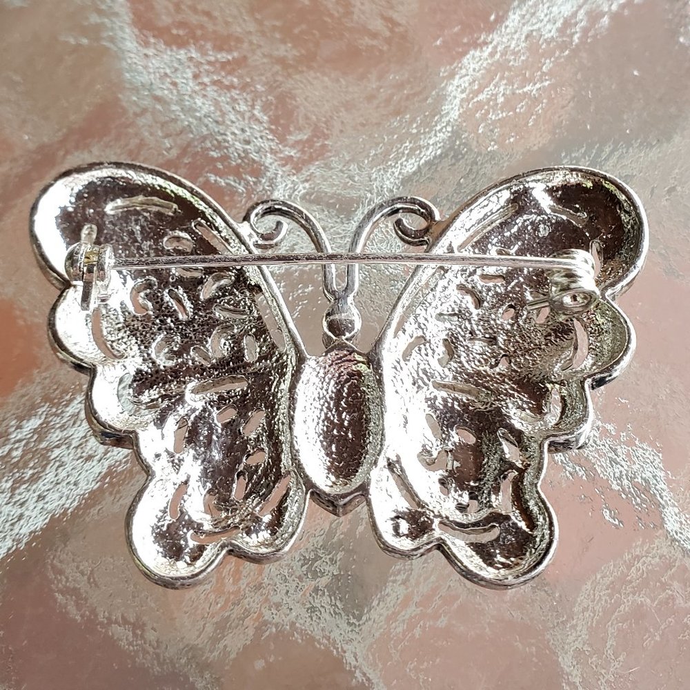 Silver & Rhinestone Butterfly Pin - Picture 2 of 2